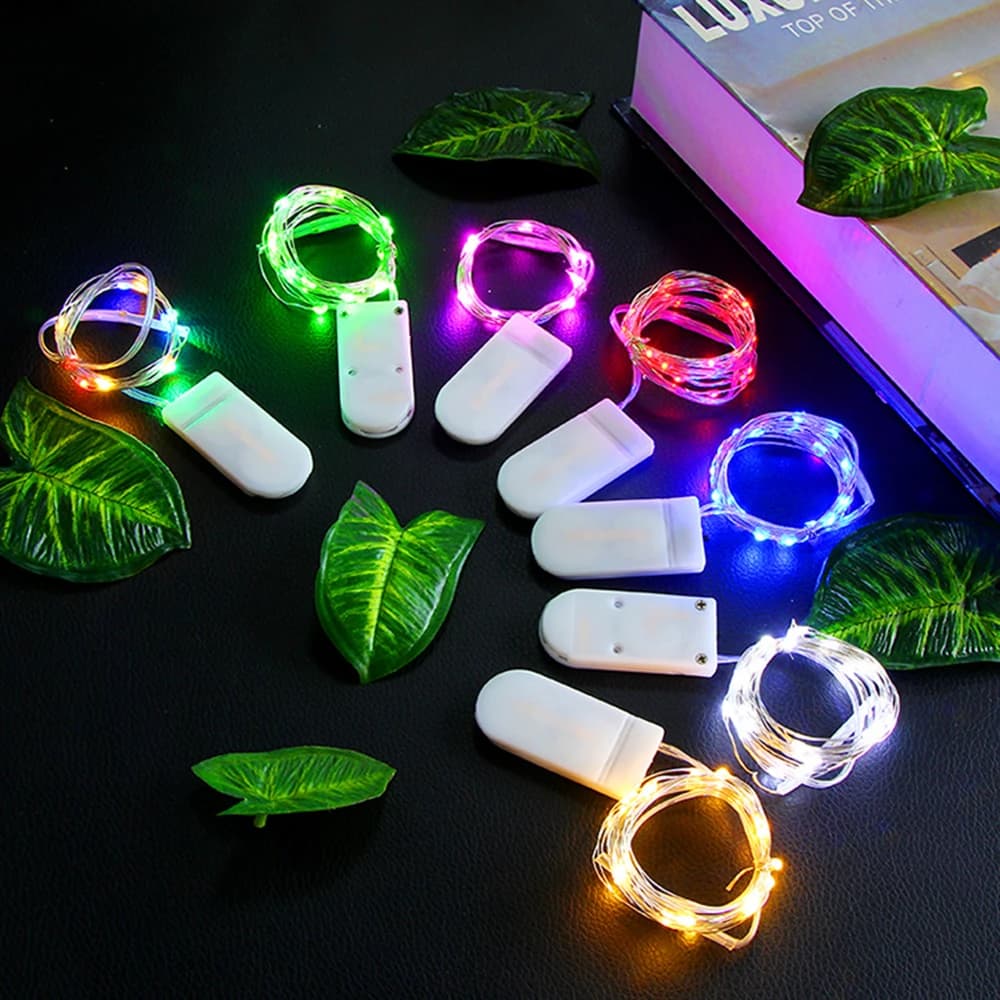 Filo di rame LED Fairy Lights Mini Garland 1m 2m CR2032 batteria String Lights albero di natale capodanno Wedding Party Gift Decor