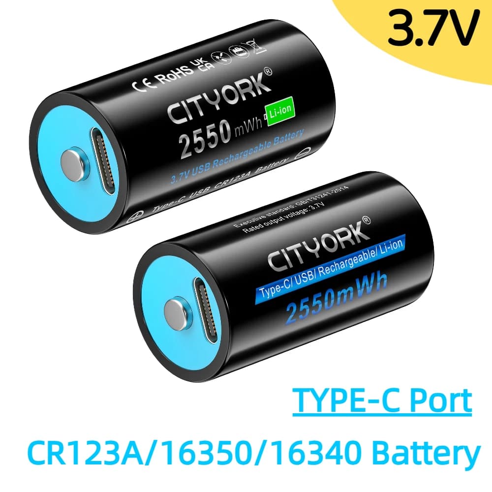 CR123A Battery 16350 USB Rechargeable Battery 16340 Li-ion Batties For Flashlight, Smoke detectors, Night visionHigh capacity