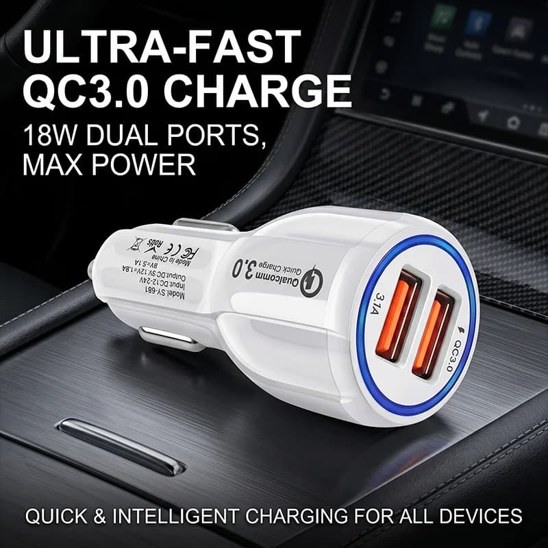 Caricabatterie da auto Quick Charge 3.0, doppio USB 3.1A, adattatore di ricarica rapida per smartphone, tablet, dispositivo universale, presa di alimentazione automatica