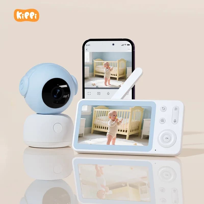 Monitor per Bambini con Telecamera WiFi da 5 Pollici 3MP, Rilevamento del Pianto, Promemoria Pasto, Funzione di Cullamento, Monitoraggio del Sonno del Bambino