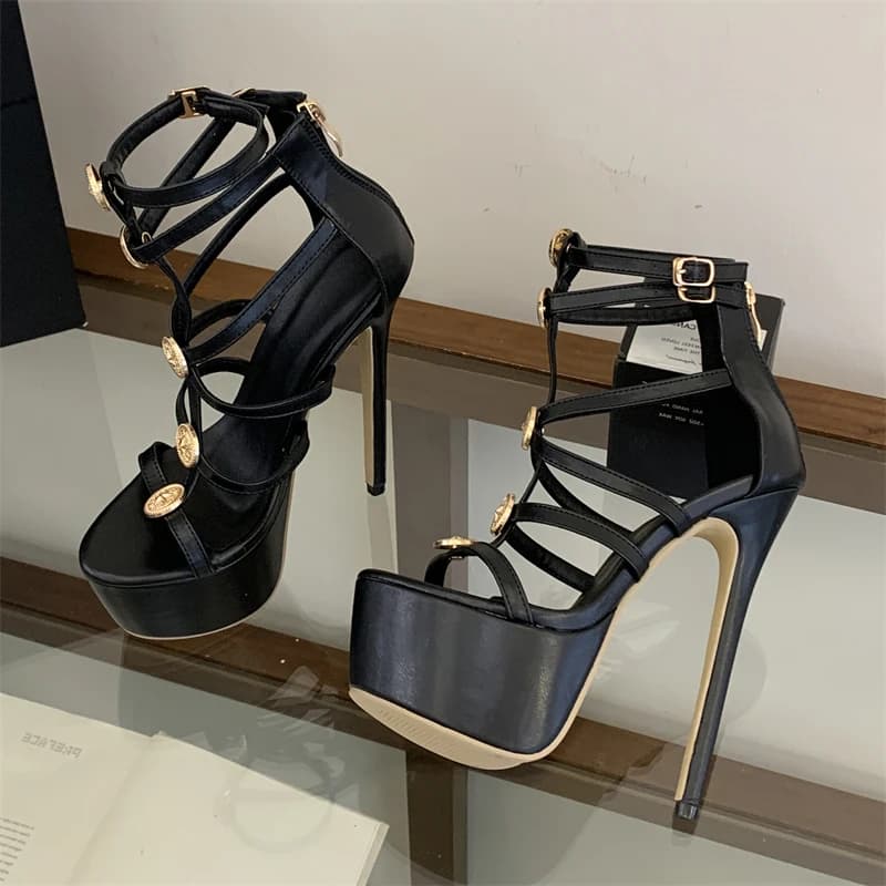Eilyken New Design Metal Decoration Narrow Band Buckle Strap Women Sandals Sexy Stiletto High Heels Banquet Prom Shoes