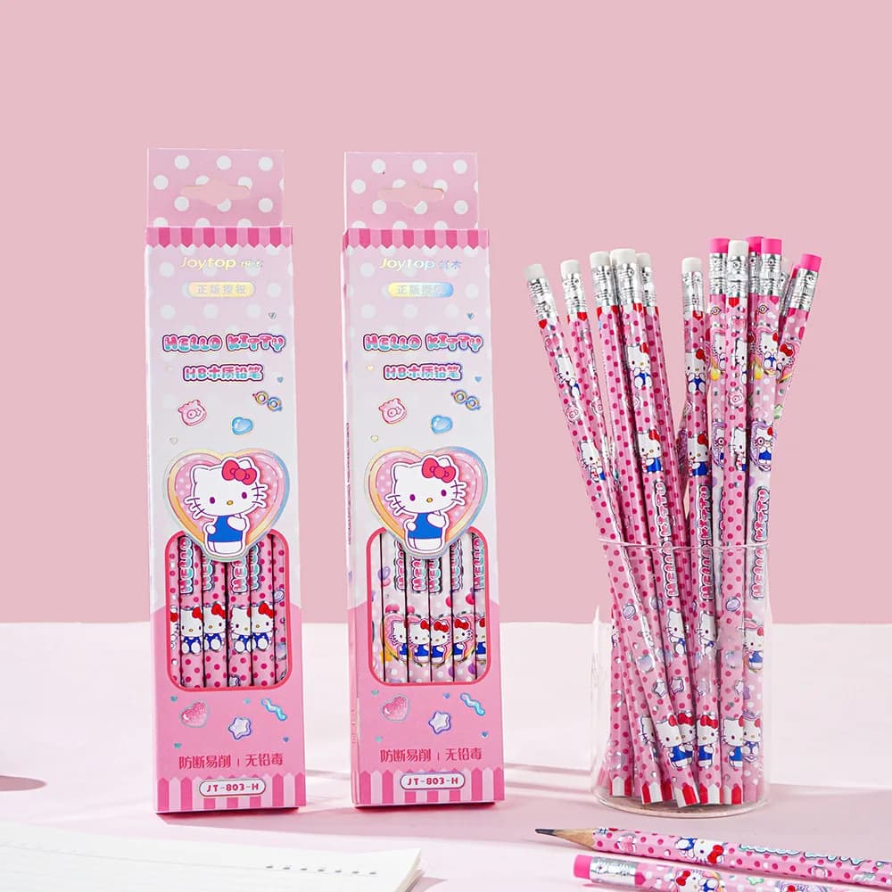 Genuine 12pcs/Box Sanrio Hello Kitty Kuromi Boxed Pens Student Writing Drawing Sketch Pen Set Wooden HB Pencil Stationery