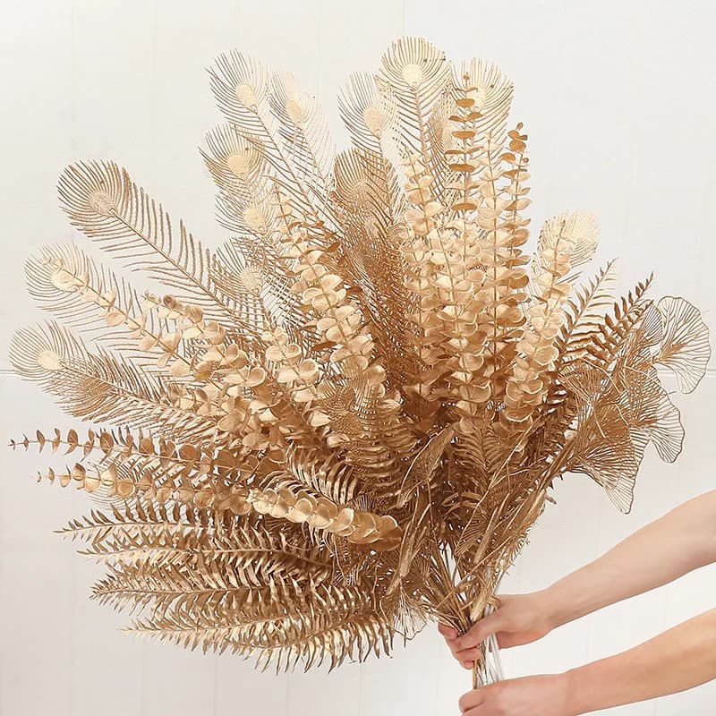 Artificial Golden Plants Simulation Plastic Plants for Wedding Home Christmas Decor Living Decoration Party Flower Arrangement
