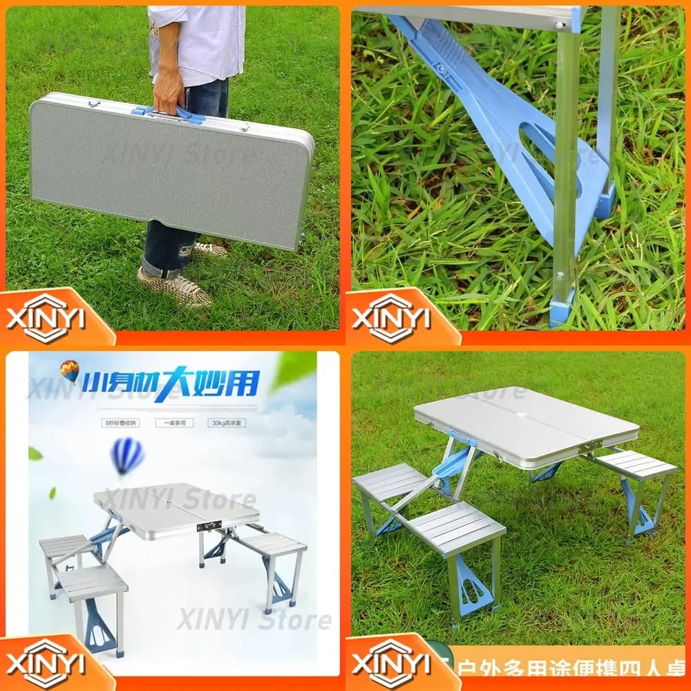 Portable Folding 4 Person Outdoor Table and Chairs Set for Picnic BBQ Camping Chess Card Games Multi Purpose Foldable Table
