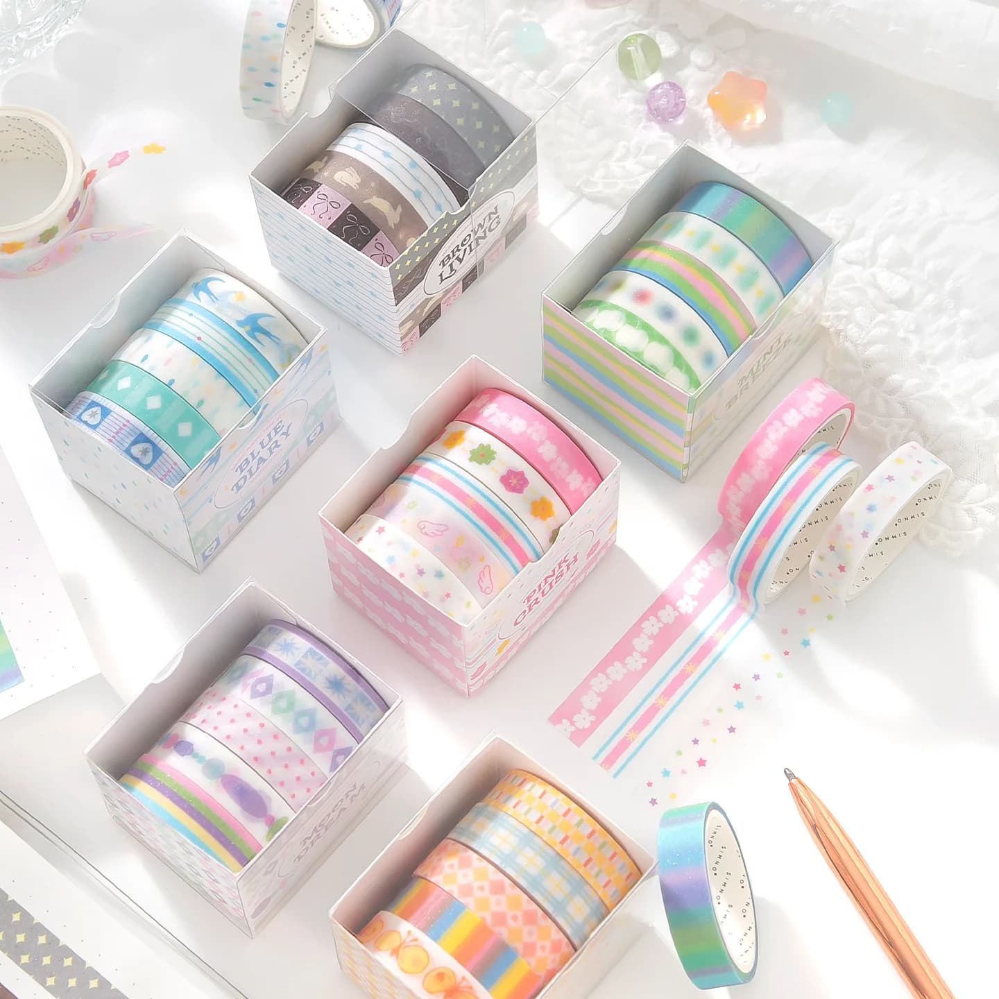 5Pcs Pastel Washi Tape Set, Cute Stripe Dot Floral Pattern Decorative Masking Tape for Journal Scrapbook DIY