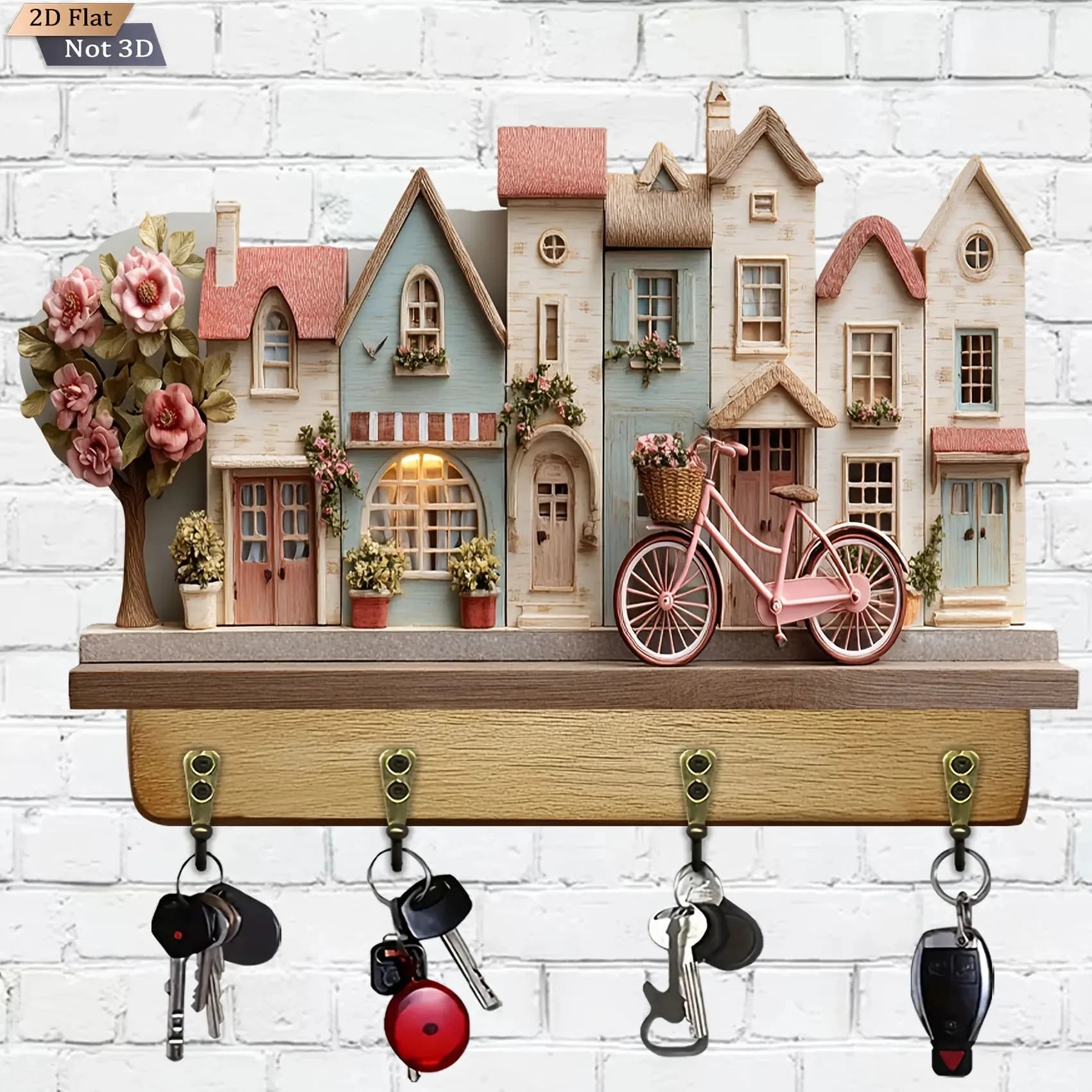 Portachiavi in Legno Stile Retrò Country 2D12in, Gancio da Parete Multifunzionale, Decorazione Ideale per Veranda e Cucina
