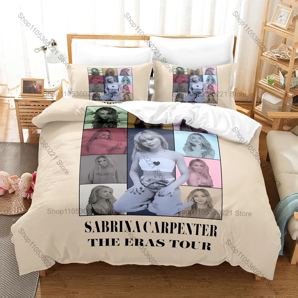 Personality Sabrina Carpenter New Bedding Set Music Star Print Duvet Cover Pillowcase Bedroom Home Decor For Fans Music Artist T