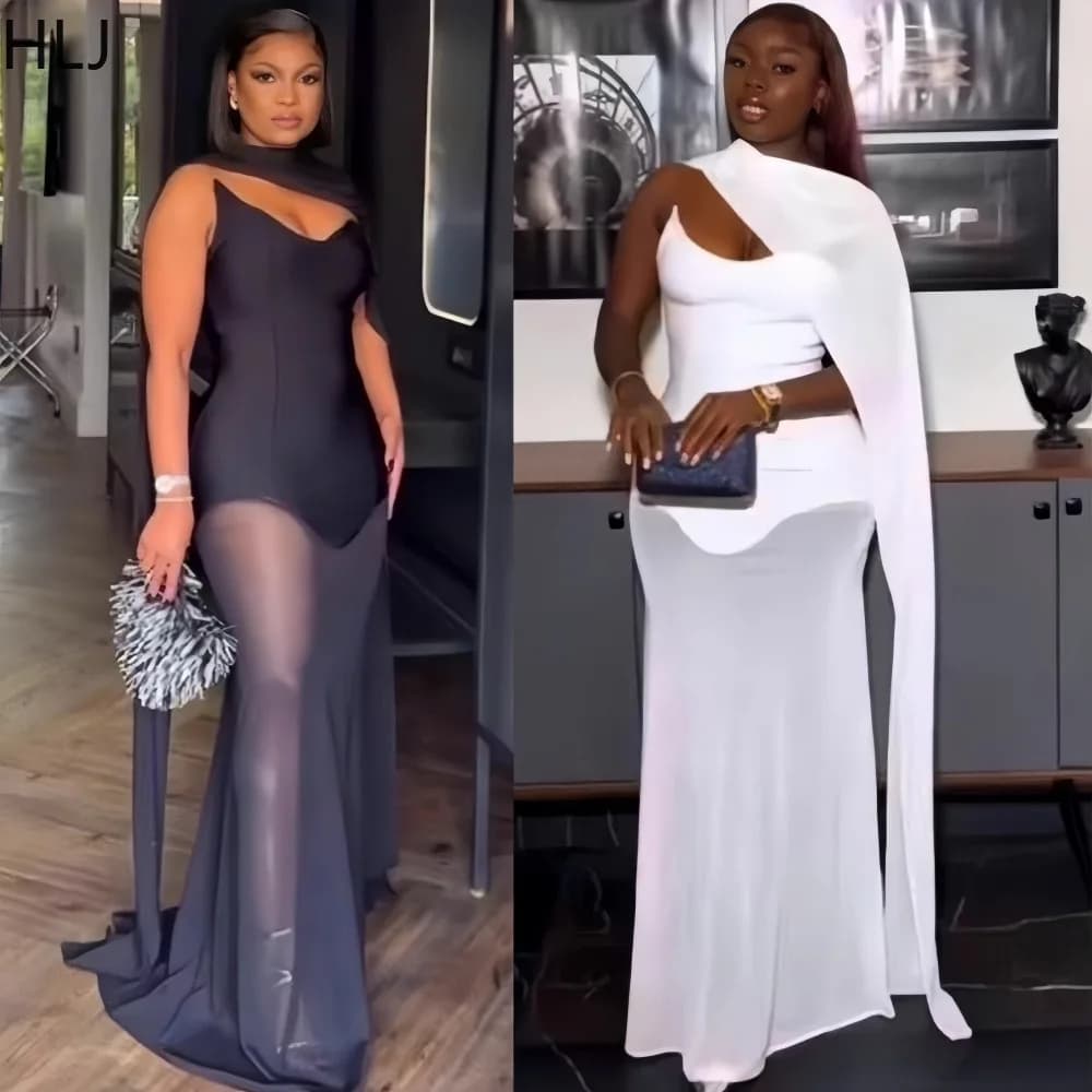 HLJ Elegante Nastro di Maglia Patchwork Abiti Aderenti per la Donna di Colore Solido Senza Maniche Backless Femminile Streetwear Abiti 2025 Nuovo