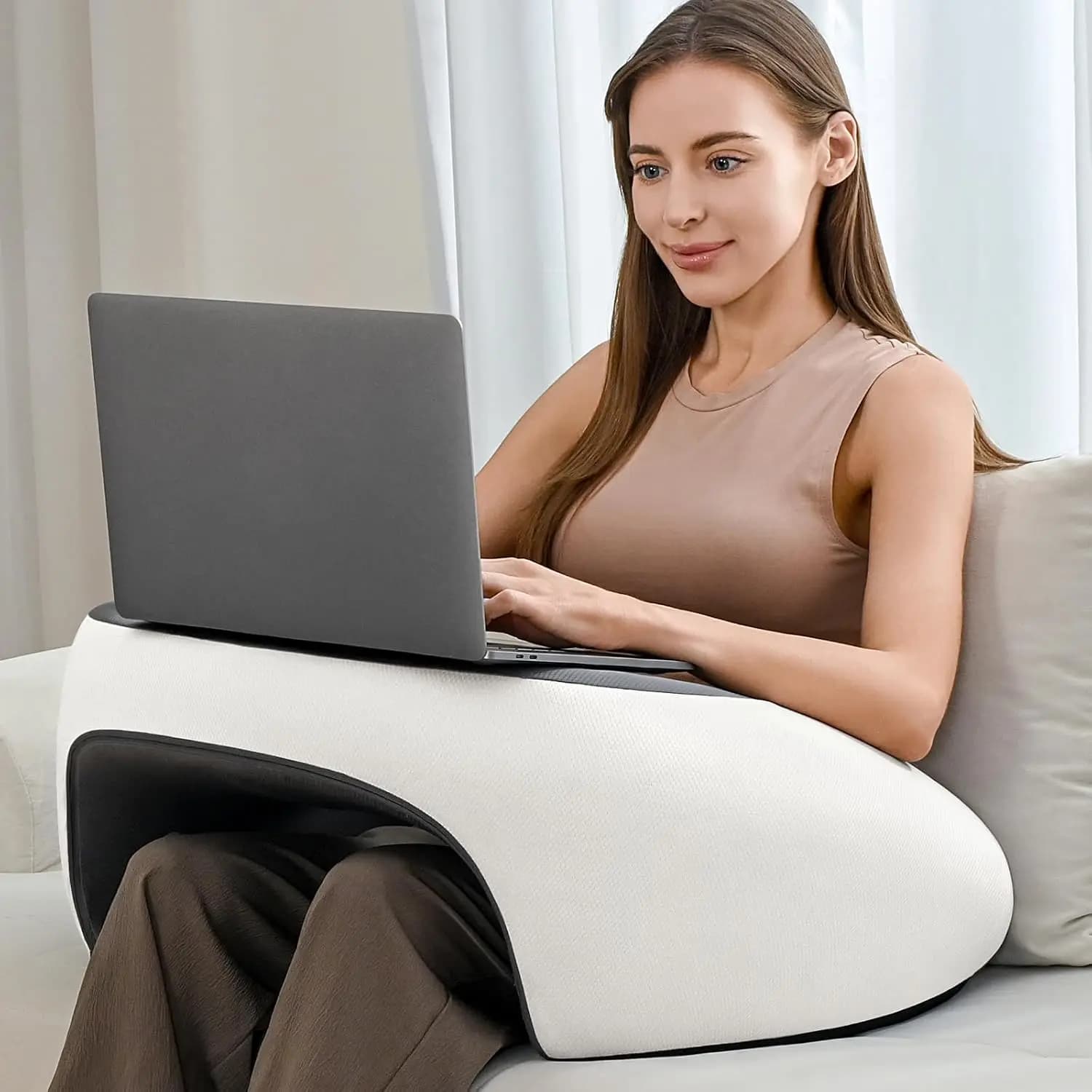 Adult memory foam reading cushion, desk armrest support for games, work, bed crochet or sofa (white and gray)