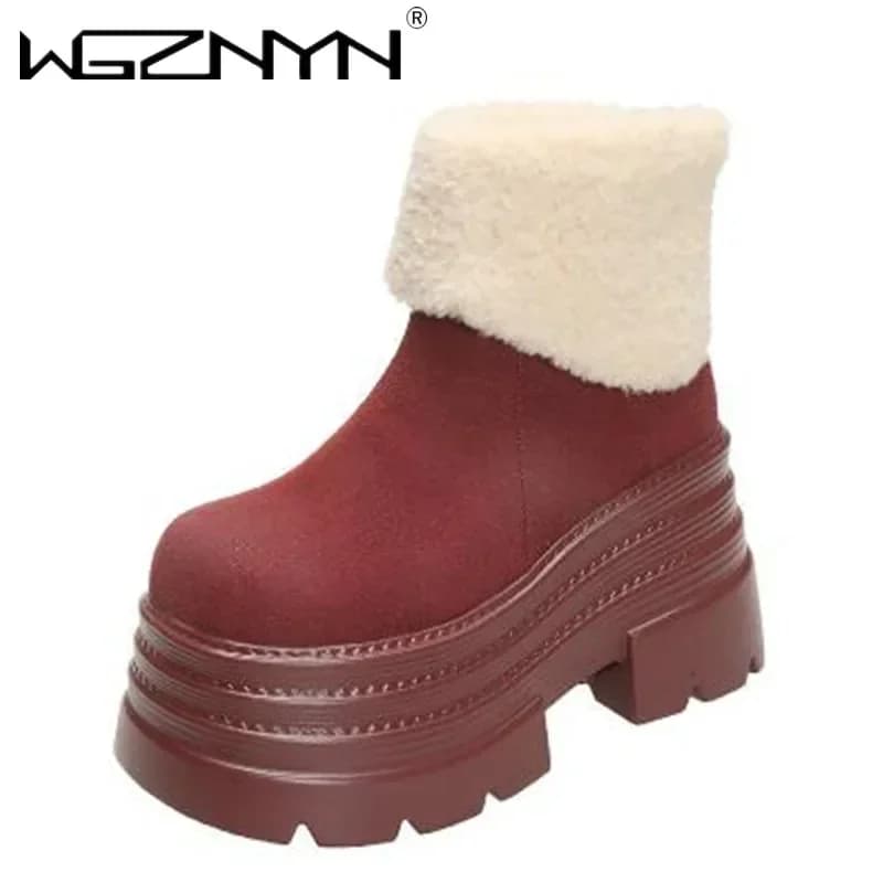 Stivali da neve caldi da donna invernali di marca Scarpe da esterno in peluche alla caviglia Scarpe da ginnastica in pelle robusta antiscivolo Stivale corto in pelliccia Botas Mujer 10CM
