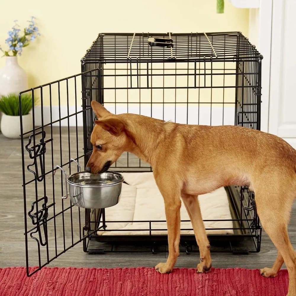 Stazionaria ciotola per cani gabbia portabicchieri cibo da viaggio ciotole per l'acqua cucciolo gatto mangiatoia da appendere in acciaio inossidabile strumenti per l'alimentazione degli animali domestici