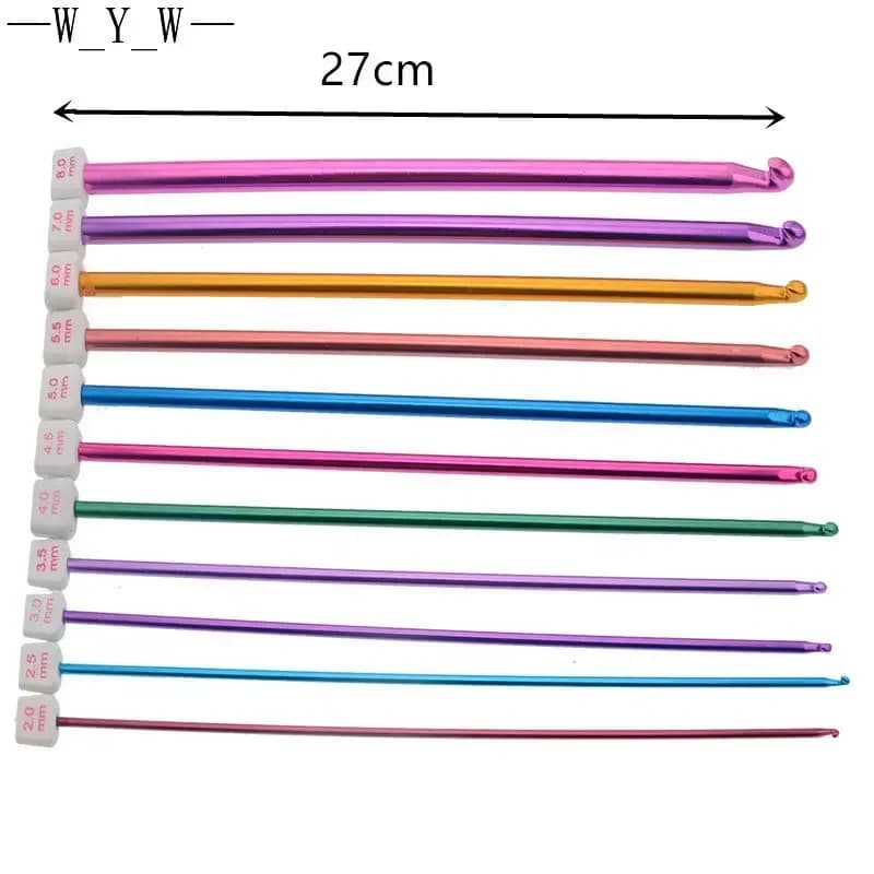 11 pezzi di alluminio multicolore tunisino afgano uncinetto ferri da maglia ago maglione con perline per maglieria Set all'uncinetto 2-8mm