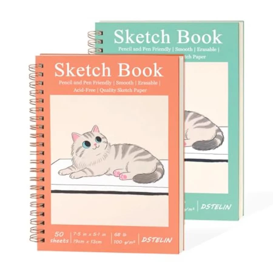 2 Pack Mini Sketch Books, 7.5 x 5.1 Inch, Spiral Bound with Hard Cover, 50 Sheets per Pad, 100gsm, Ideal for Sketching and Mixe