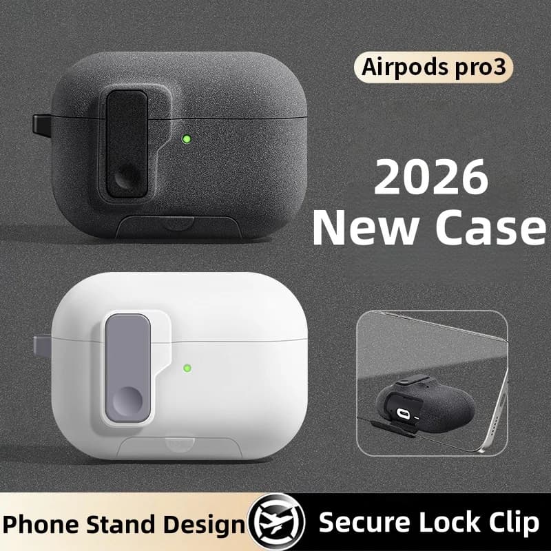Nuova Custodia Protettiva 2026 per AirPods Pro 3 con Supporto Telefono, Chiusura Magnetica Automatica, Antiurto in TPU e Cordino per AirPods Pro3