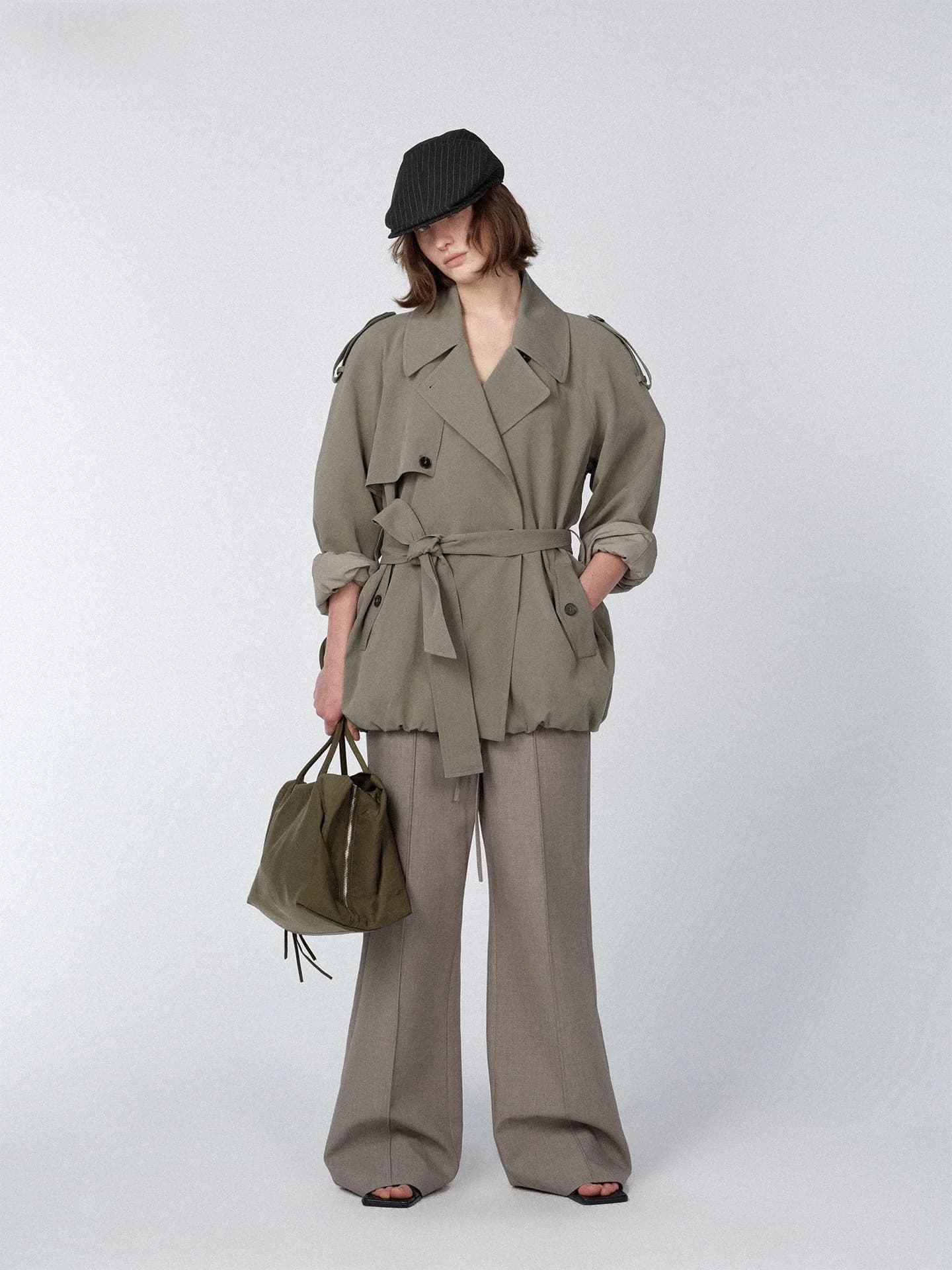 ACSENSE Cappotto Lungo Oversize Stile Commuter con Collo Alto e Design a Bocciolo di Fiore in Cotone e Fibra di Lyocell Giacca da Donna