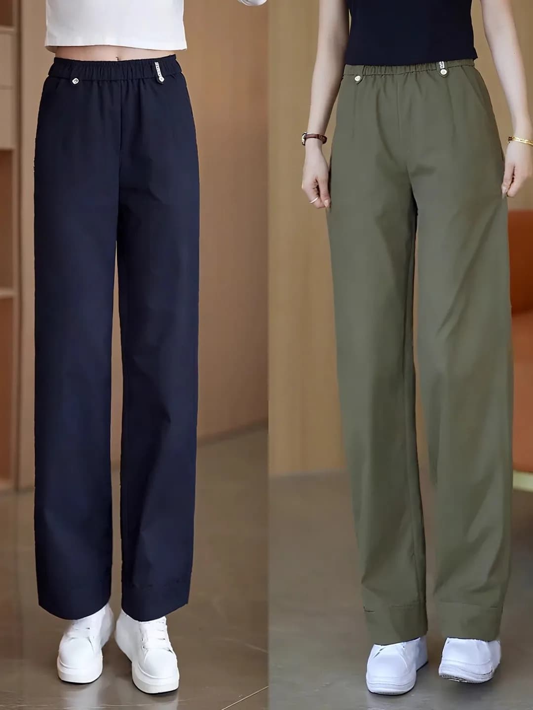Pantaloni a vita alta, larghi e casual, a gamba dritta, nuovi arrivi autunnali, da donna, alla moda, versatili, che nascondono le imperfezioni, snellenti, drappeggiati, sottili.