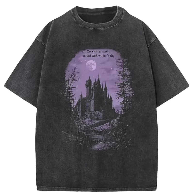 Y2K Hip Hop T-shirt nera lavata Streetwear Vintage Viola Grafica Horror Castle T-shirt in cotone T-shirt da uomo Top Tees Unisex