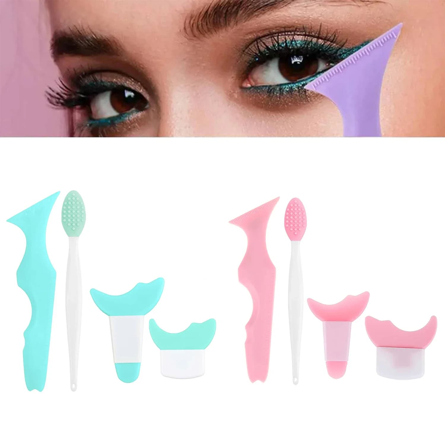 Set of 4 Pieces Eye Makeup Tools Set With Neck Brush Silica Gel Multifunctional Makeup Tools for Women Eyebrow Shaper