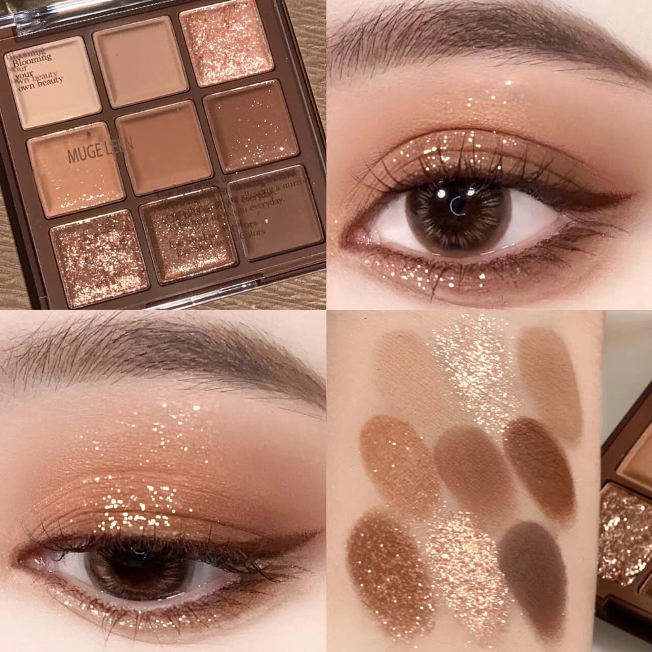 Piatto ombretto al cioccolato a nove colori color terra perlescente opaco glitter fine senza trucco