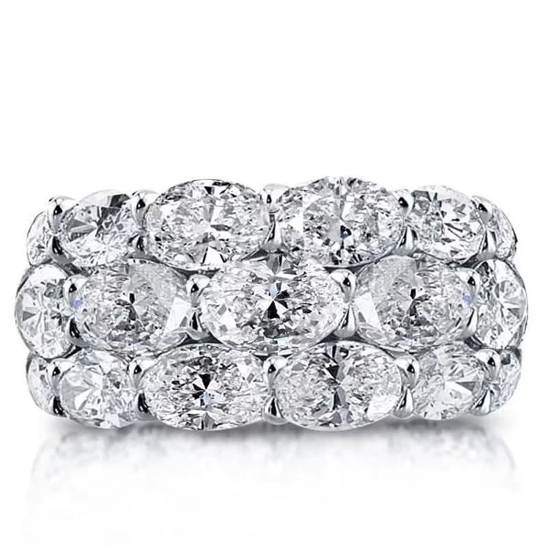Anelli Jianjie con Tre File di Zirconia Scintillante per Donne, Tono Argento, Anello di Lusso Leggero per Matrimonio e Fidanzamento