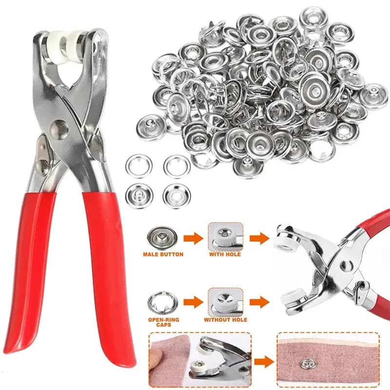 400 pz Anelli a punta 9.5mm Bottoni con fibbia Pinze color metallo Bottone a pressione Artiglio Set fai da te Pinza a pressione manuale Rivetto Fibbia Strumento per cucire