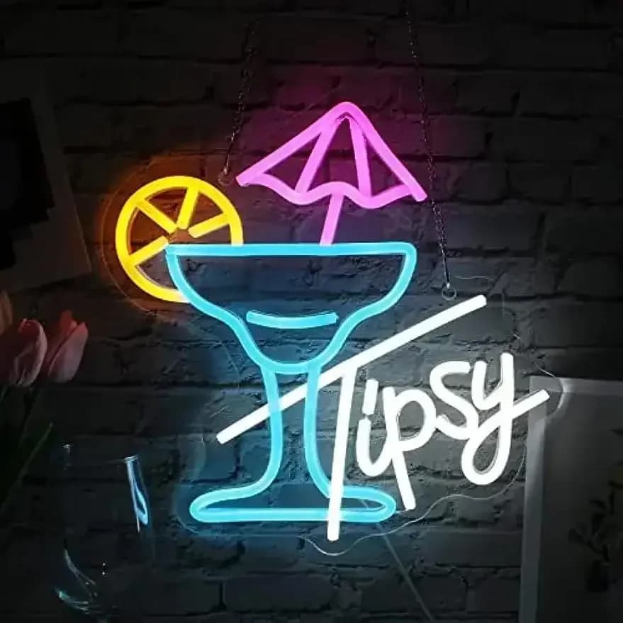 Insegna LED Neon 'Tipsy Cocktail' USB Dimmerabile, Luce al Neon per Bar, Bistrot, Man Cave, Soggiorno, Regalo per Feste, Decorazione Murale