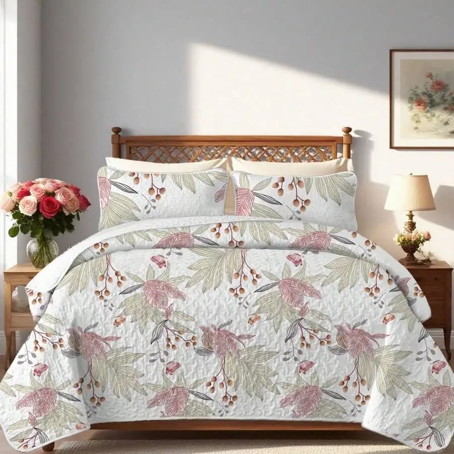Set Cover with Botanical and Faithful Floral Print, in Microfiber Soft, Lightweight and Breathable for Double Bed/King Size