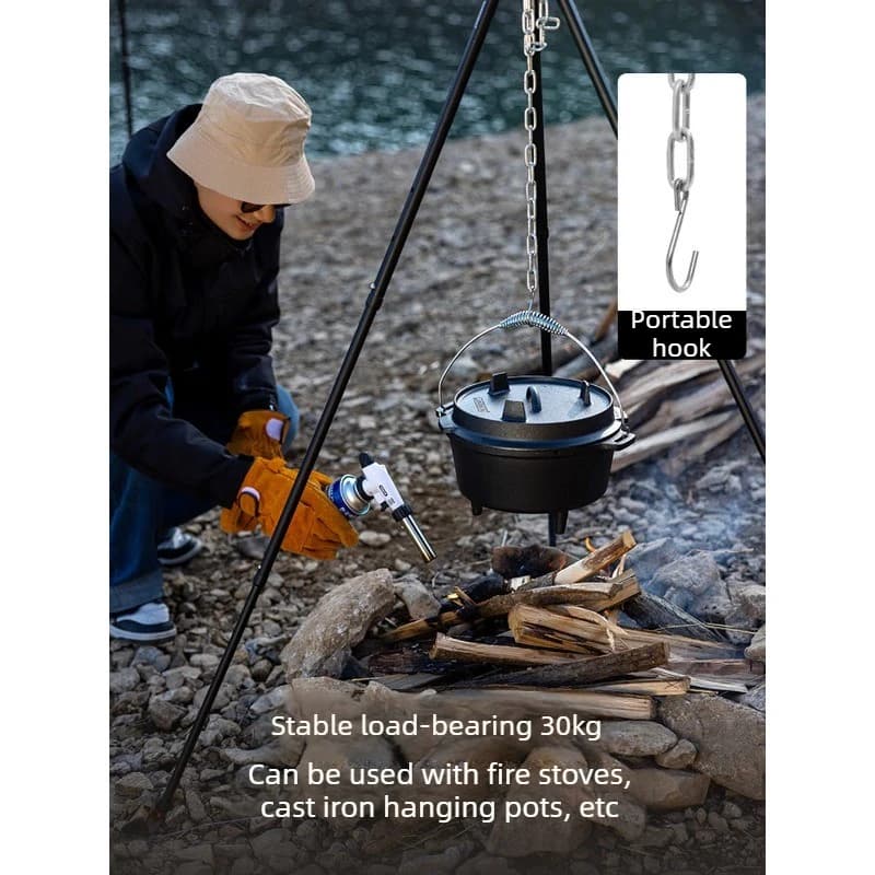 Supporto per Pentola in Lega di Alluminio, Treppiede Telescopico in Acciaio Inox per Barbecue all'Aperto, Cucina Portatile da Campeggio