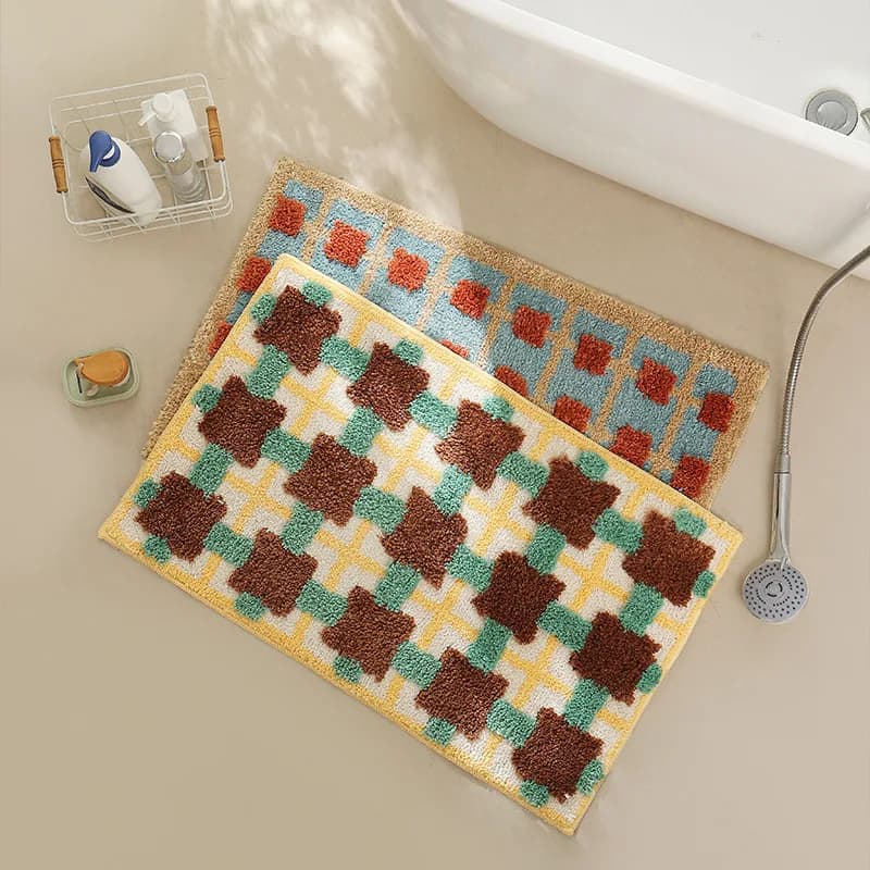 Astratta peluche griglia trapuntata tappetino da bagno tappeto da bagno morbido soffice tappetino antiscivolo tappetino di sicurezza estetico Home Room Decor