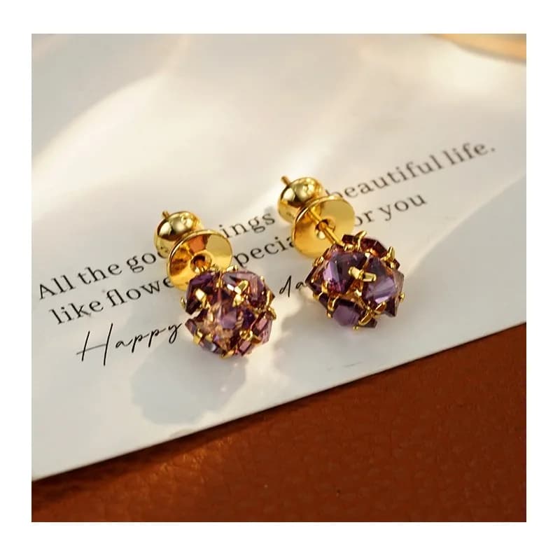 New Simple Temperament Purple Round Stud Earrings Light Luxury Niche Design Small Exquisite Earrings Earrings
