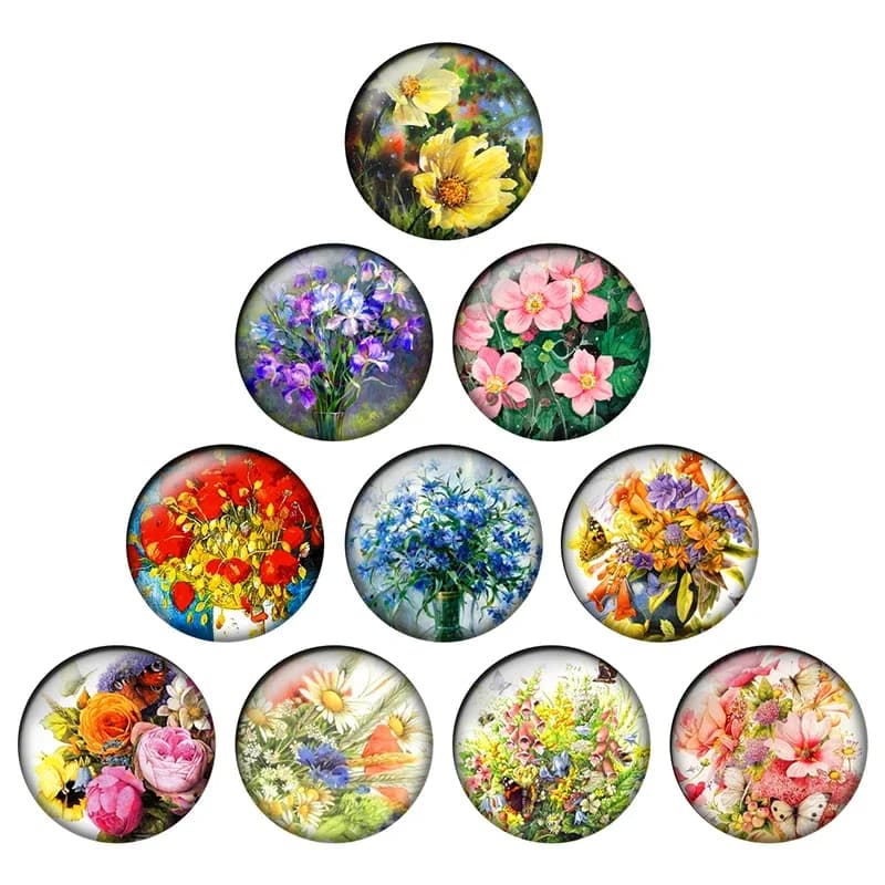 24pcs/lot Art Colorful Oil Painting Flowers Pattern 10mm To 25mm Round Photo Glass Cabochon Demo Flat Back Making Findings H037