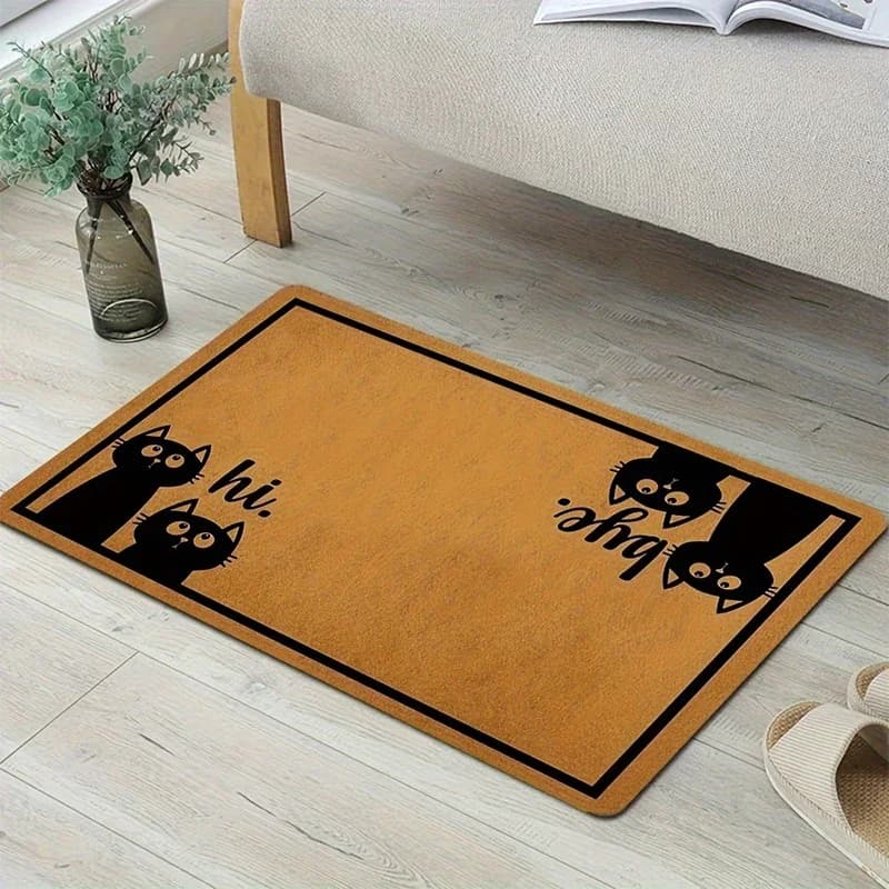 Tappetini di benvenuto per gatti per porta d'ingresso Ingresso esterno Zerbino con stampa Hi Bye Tappetino antiscivolo per cucina Camera da letto Decorazione per interni domestici Tappeto divertente