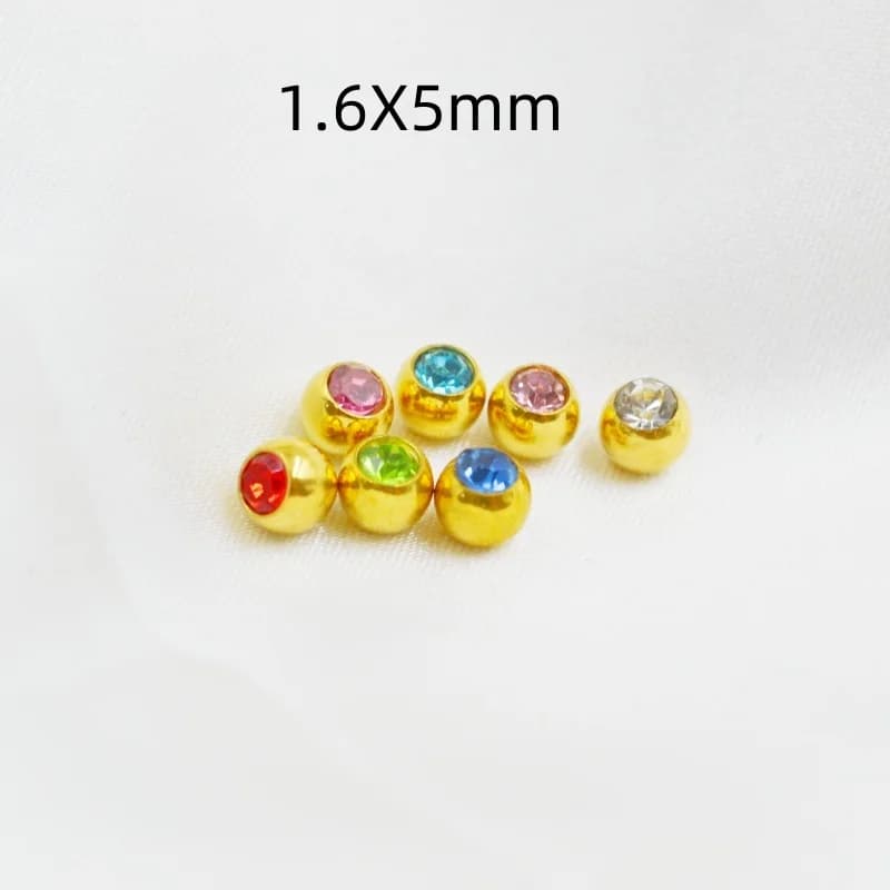 50 pz/lotto Gemme di Cristallo Sfera di Ricambio gioielli penetranti Del Corpo Per Lingua/Tapezzolo Bar PVD Oro Non Dissolvenza