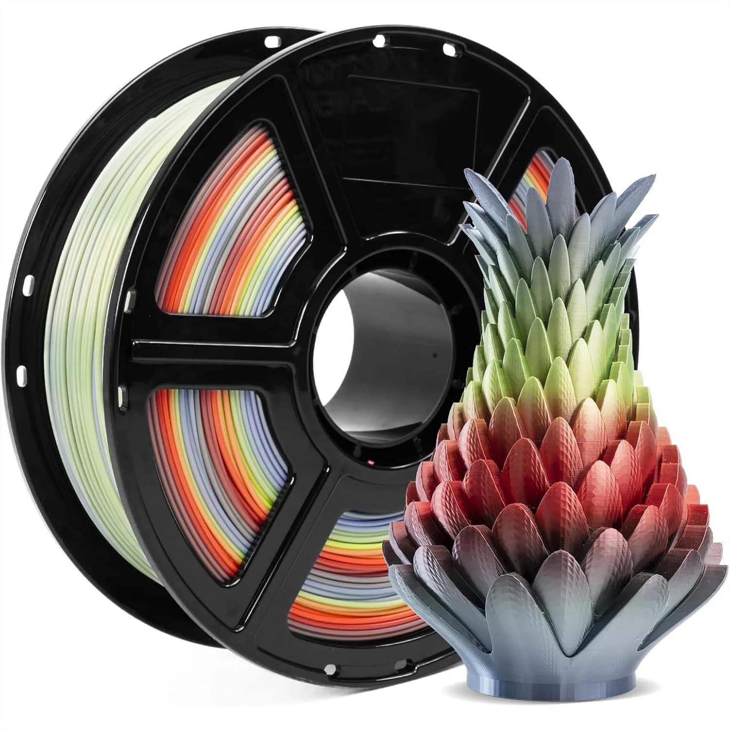 Filamento PLA Seta 1.75mm Arcobaleno, Bobina da 1kg per Stampante 3D con Texture Liscia e Setosa, Precisione Dimensionale +/- 0.02mm per