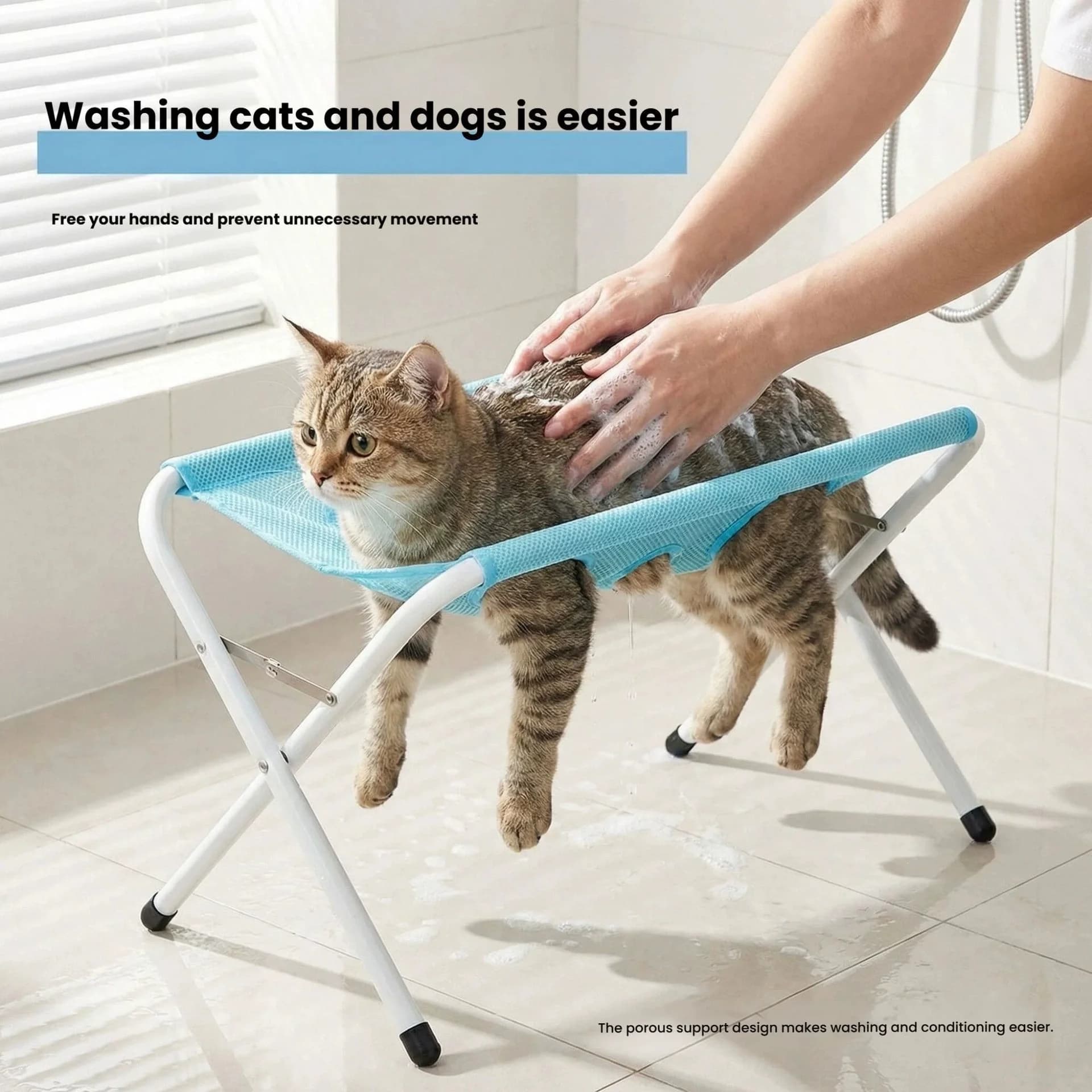 Foldable Pet Grooming Bath Stand Hammock Helper Dog Cat Nail Trimming Ear Cleaning Support Frame Anti-slip Pet Washing Restraint