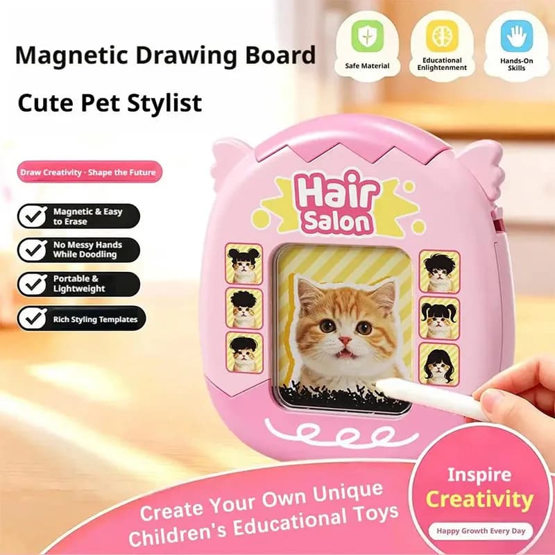 Diy Cat Hairstyle Magnetic Toy Double-sided Graffiti Drawing Board Diy Hairstyle Keychain Fun Magnetic Drawing Board Bag Decor