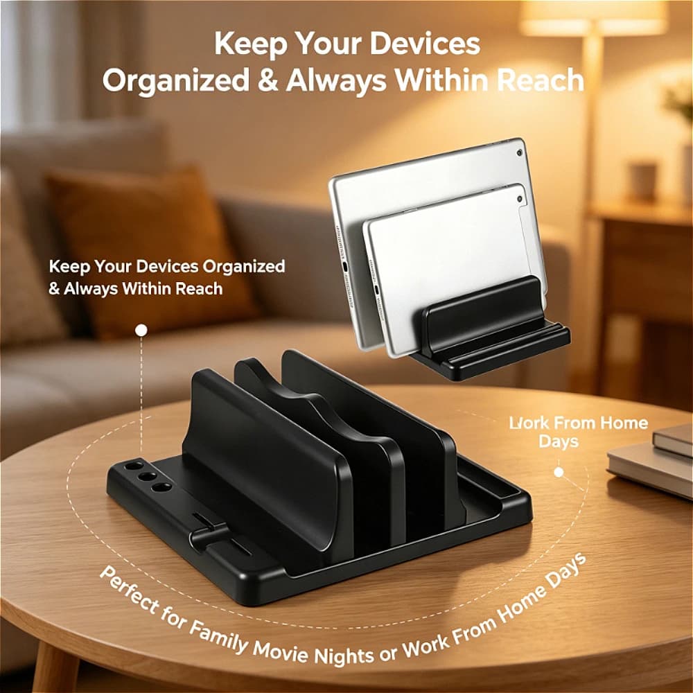 Supporto Verticale Salvaspazio per Laptop da Scrivania, Dock Multiuso per Notebook e Tablet