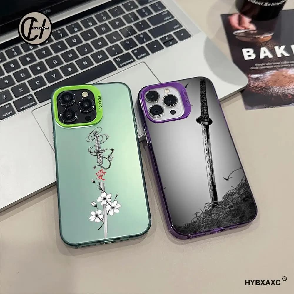 Custodia per telefono Fishion con design Spada Samurai Giapponese per iPhone 17 16 15 14 13 12 11 Pro Max Air, Multicolore Opaca Laser Metallizzata Aurora