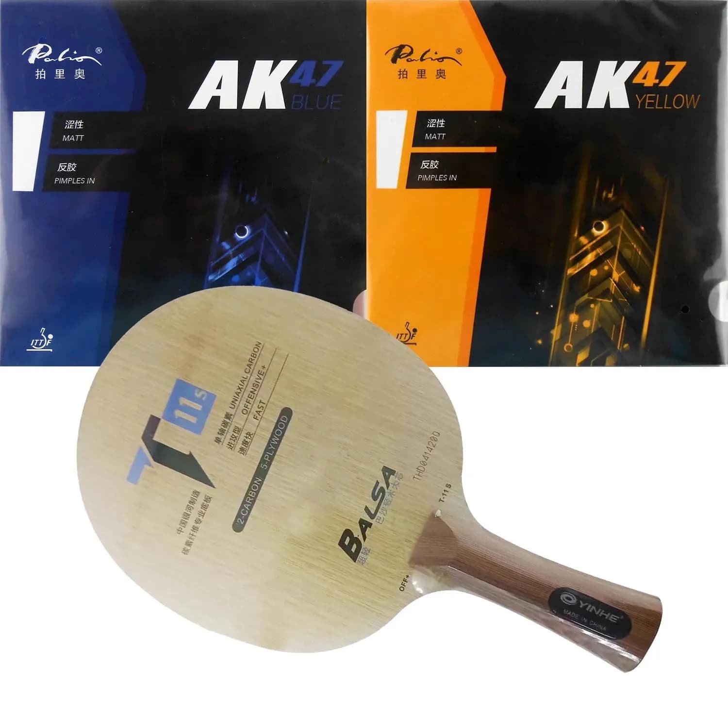 Pro Combo Yinhe T-11S T11S Table tennis rack with blue Palio AK47 rubber and yellow AK47 Pips-in for ping pong