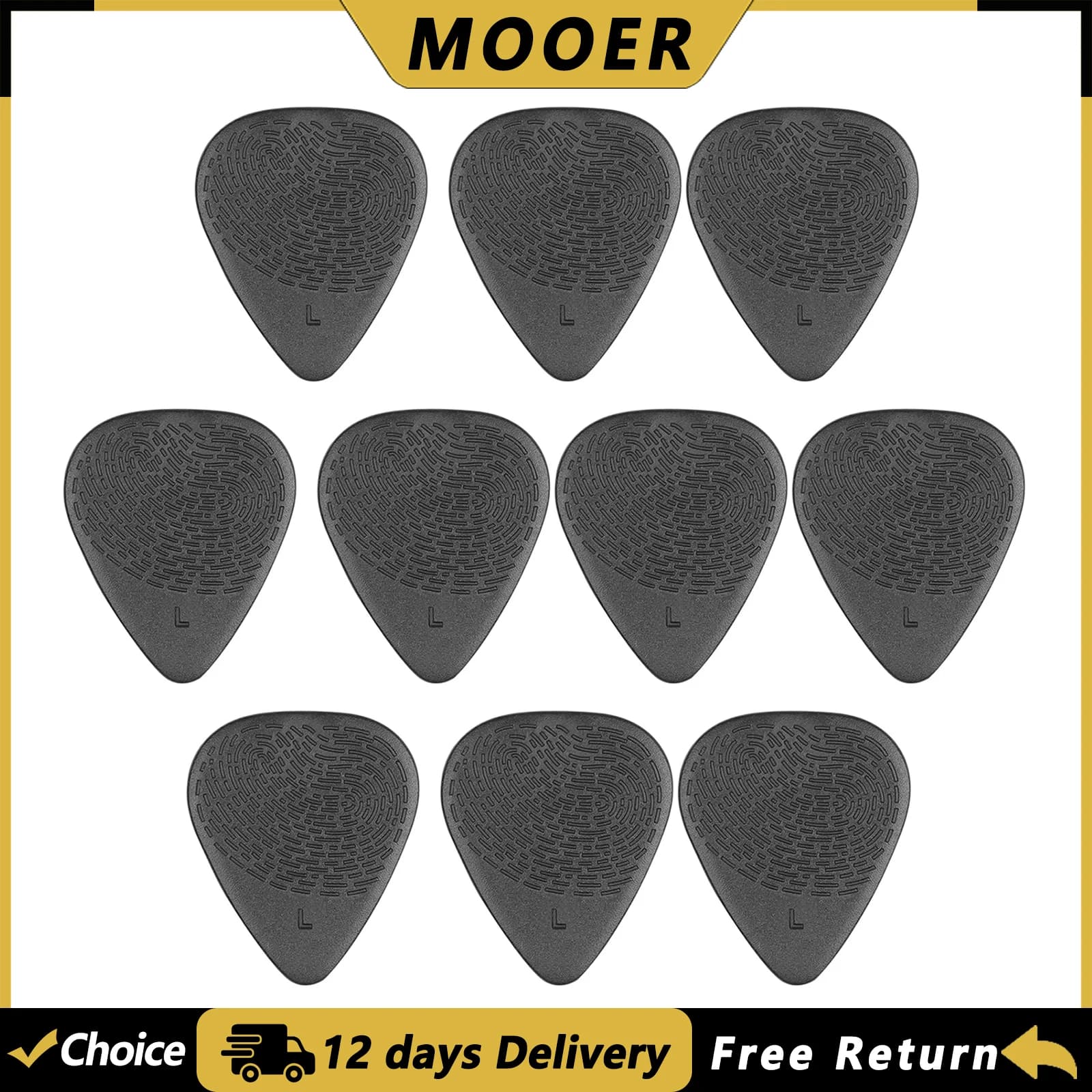 MOOER Set di 10 Plettri per Chitarra 0.7mm/1.37mm Antiscivolo, Accessori per Chitarra Elettrica e Strumming Veloce