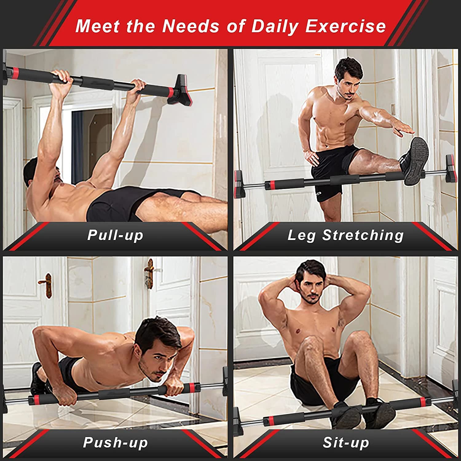 Traction bar Frame for door with padded handles Bars for extra wide workout to hang at home door