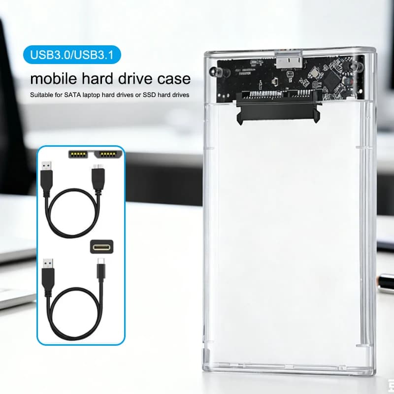 Custodia per disco rigido USB 3.0 Custodia per disco rigido esterno SATA SSD da 2,5 Gbps Velocità di trasferimento Scatole per disco rigido trasparenti Cavo dati di tipo C senza attrezzi