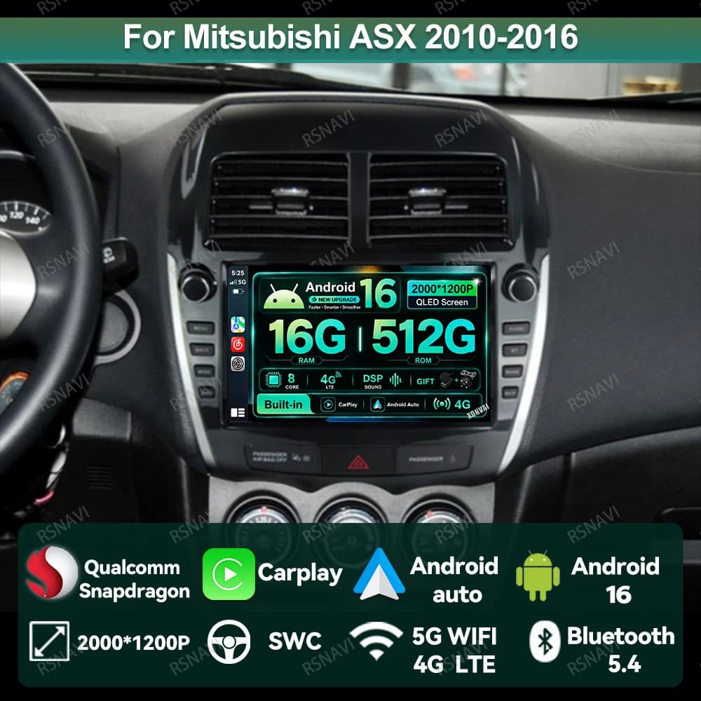 Autoradio Android 15 Per Mitsubishi ASX 2010 - 2016 NO 2DIN WIFI + 4G Qualcomm Autoradio Stereo QLED DSP 9/10 pollici 360 Macchina Fotografica AUTO