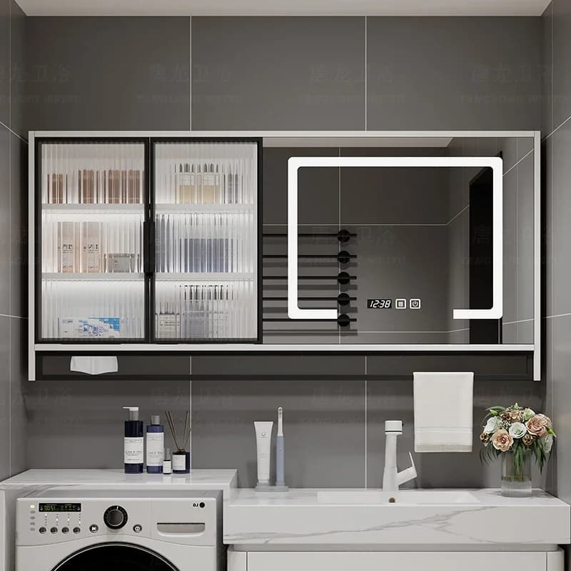 Smart bathroom mirror cabinet solid wood separate wall-mounted bathroom mirror Changhong glass door laminate light mirrore right