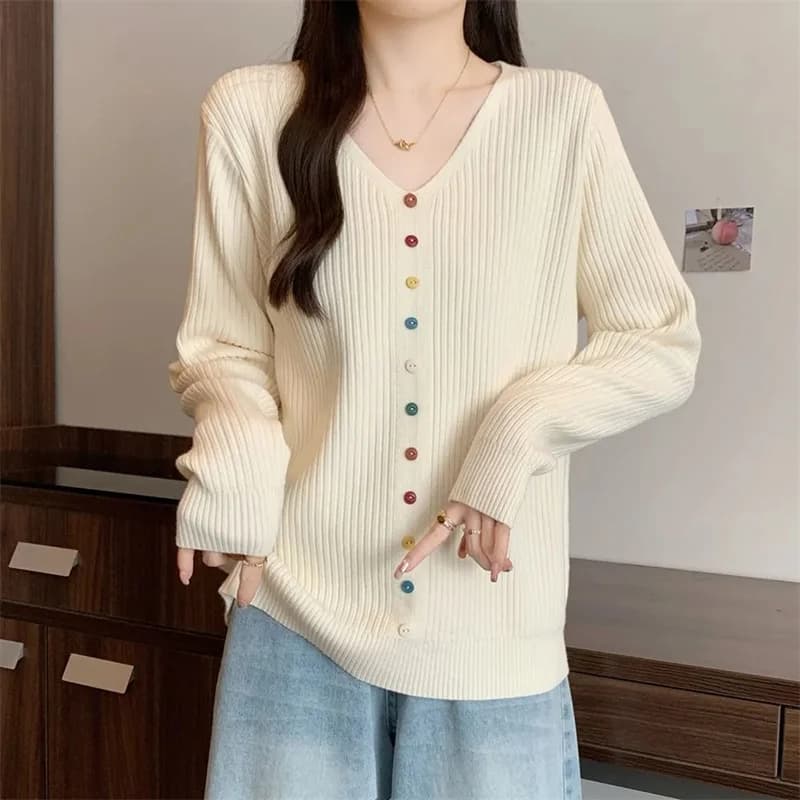 Spring Ladies V Neck Pit stripe Knitted Coat Autumn Female Solid Color Sweater Korean Women Fashion Large Size 4XL Pullover Knit