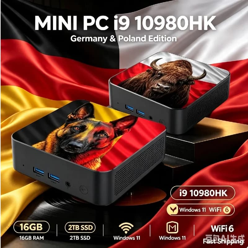 Intel Core i9‑10980HK Compact Small Gaming Desktop Windows 11 16GB DDR4 RAM 2TB SSD WiFi 6 BT5.2 4K HD Home Gamer Mini PC