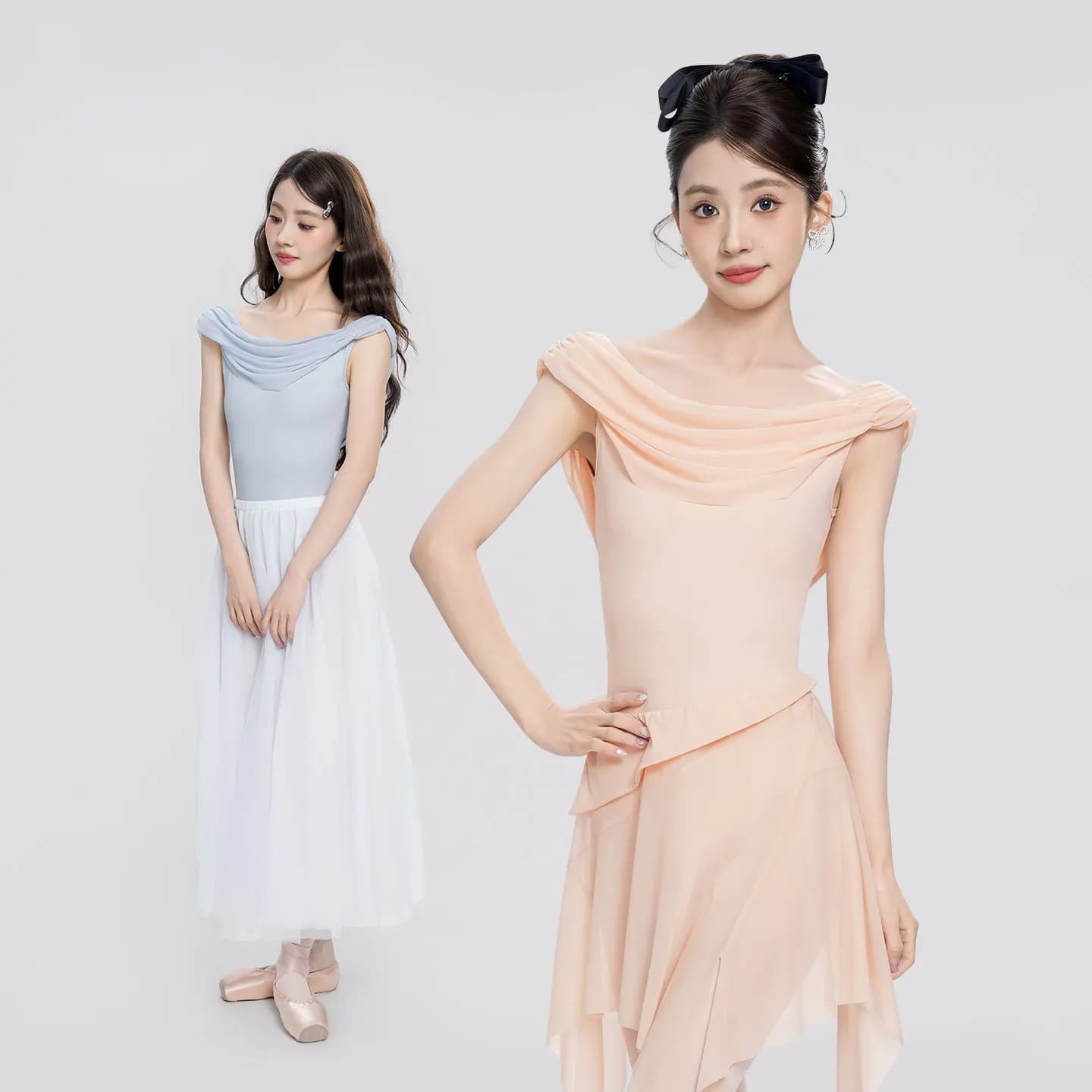 Ballet Body for Women with Draped Neckline, Nylon Leotard with Net Inserts, Highly Elastic Dance Body for Adults, Gymnastic Leotard