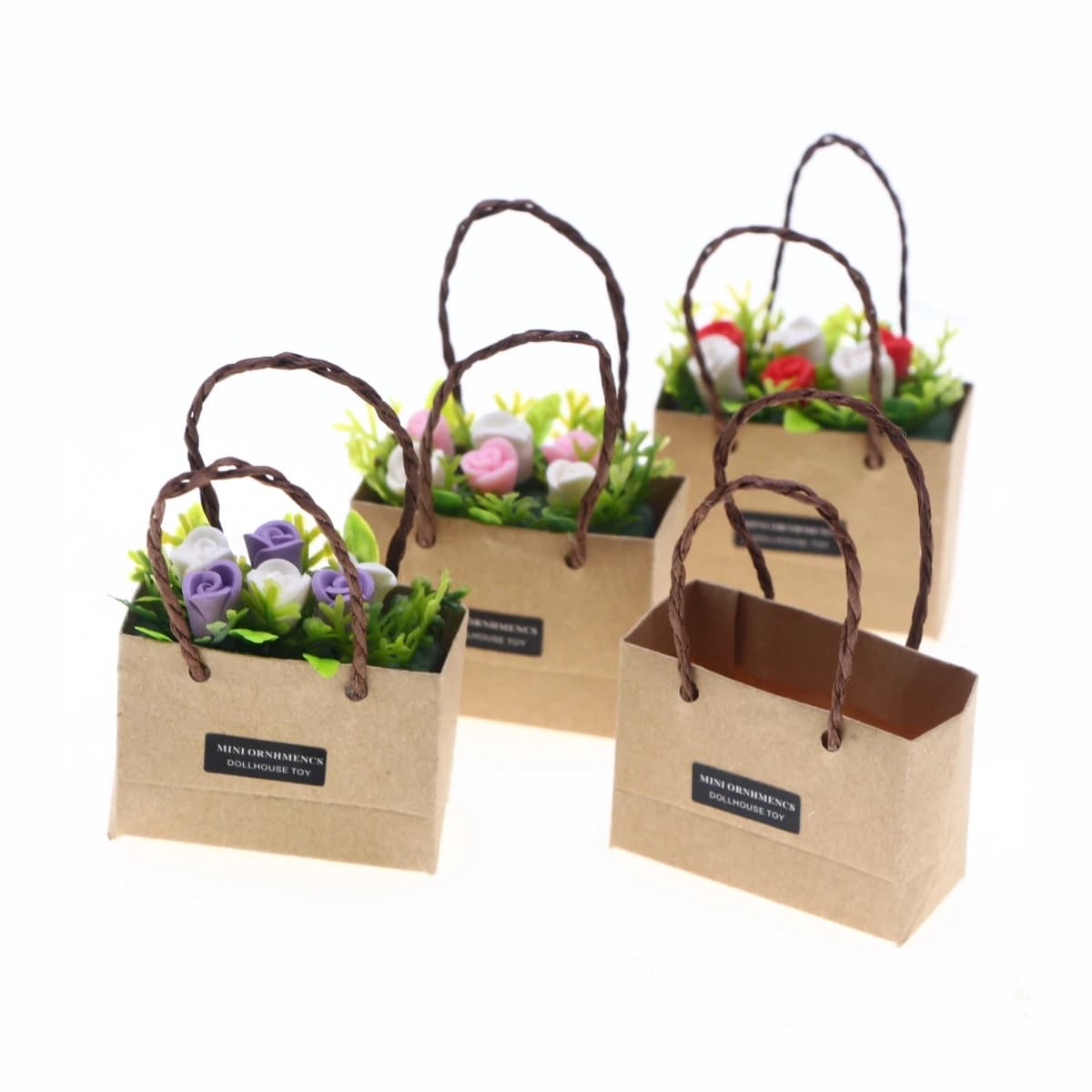 Simulazione in miniatura per casa delle bambole Fiore di tulipano Sacchetto di carta Micro paesaggio in vaso Pianta bonsai succulenta Ornamento bonsai da giardino fatato