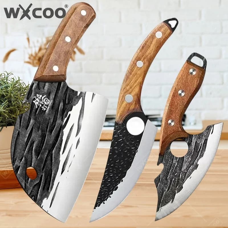 Coltello da Disosso WXCOO, Coltello da Macellaio Forgiato a Mano in Acciaio Inossidabile, Coltello da Cucina per Carne con Manico in Legno