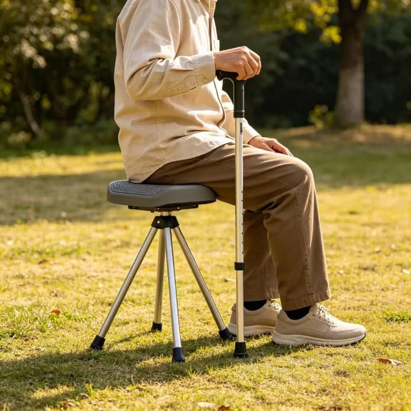 Aluminum Walking Stick Chair, 440LBS 3-in-1 Trekking Pole with Seat, Anti-Slip Hiking Staff for Outdoor Walking Stick with Seat